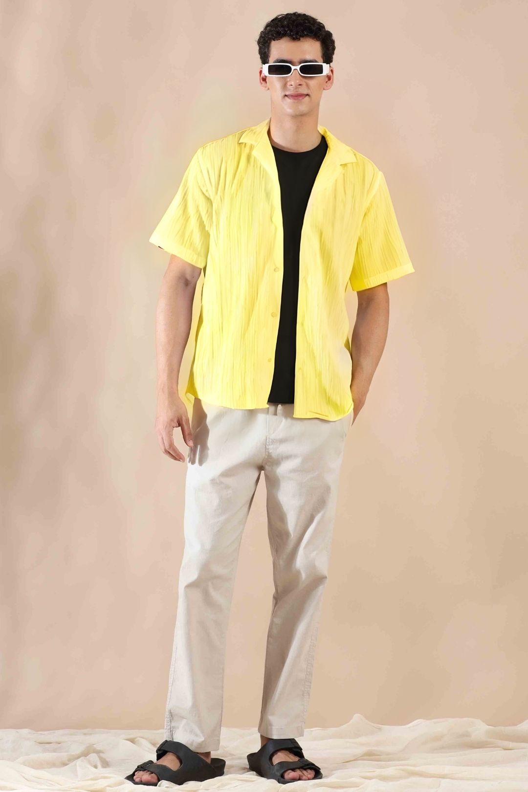 Men's Yeellow Half Sleeve Light Weight Texture Shirt