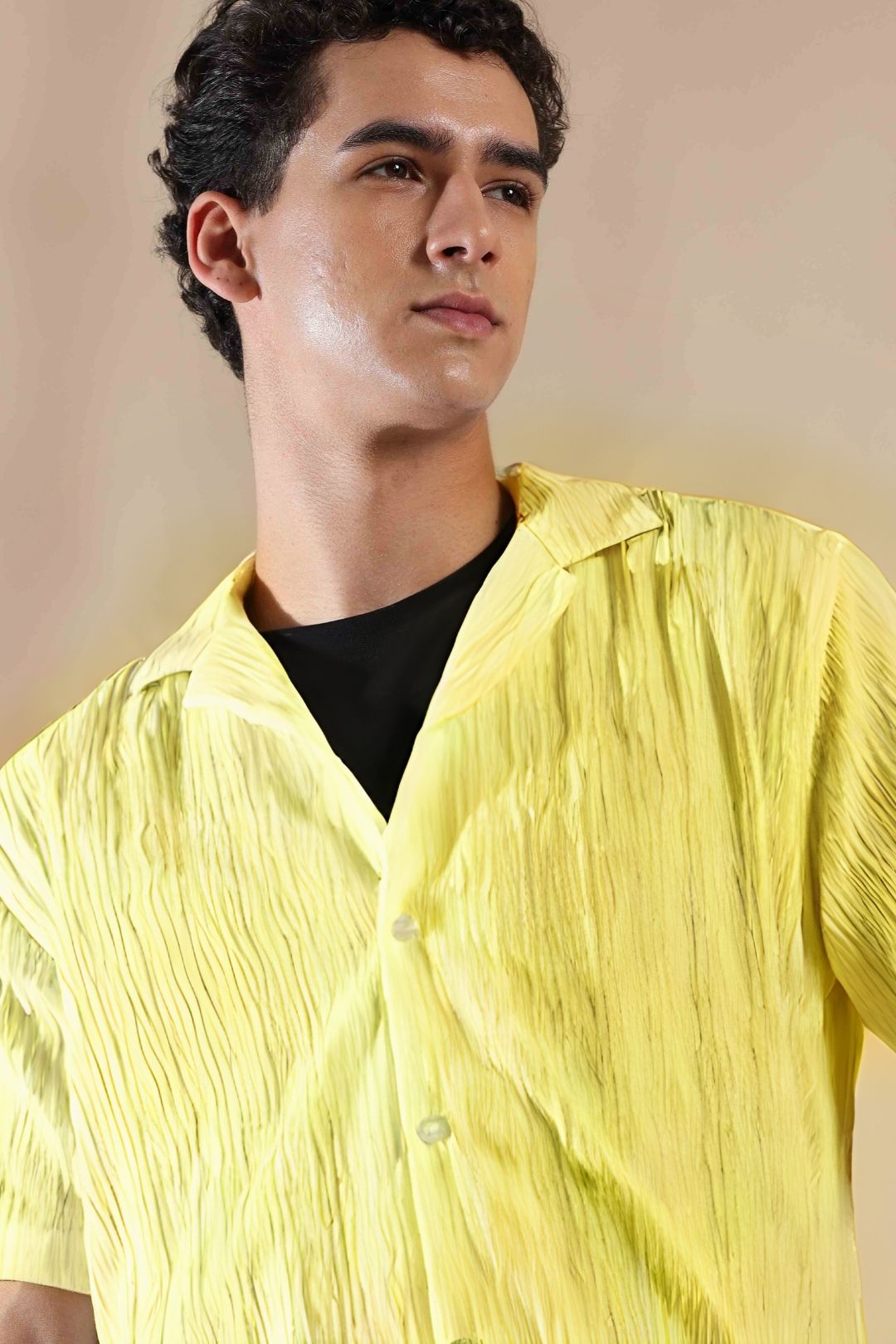 Men's Yeellow Half Sleeve Light Weight Texture Shirt