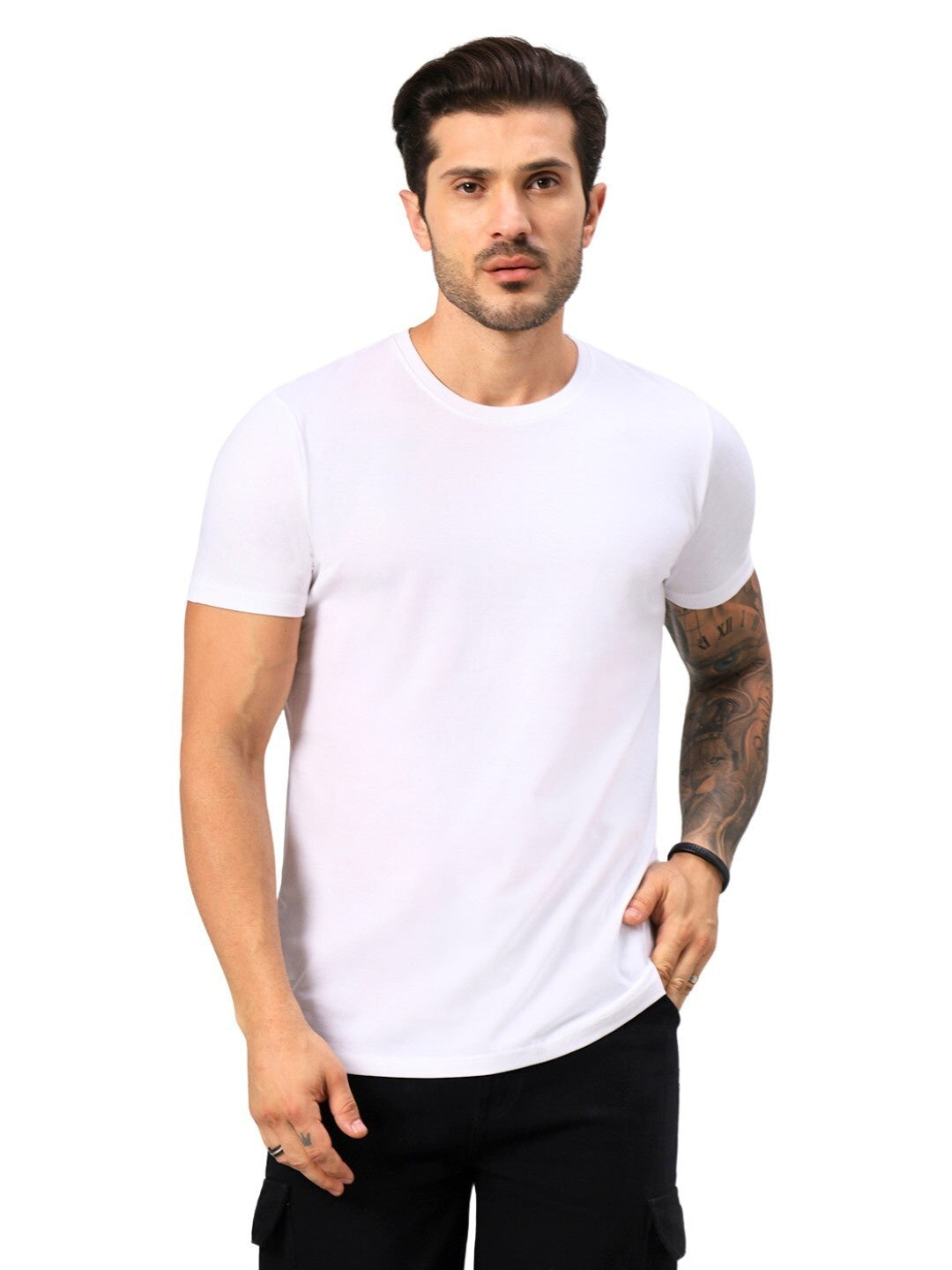 Men's White Solid Regular Fit Cotton T-shirt