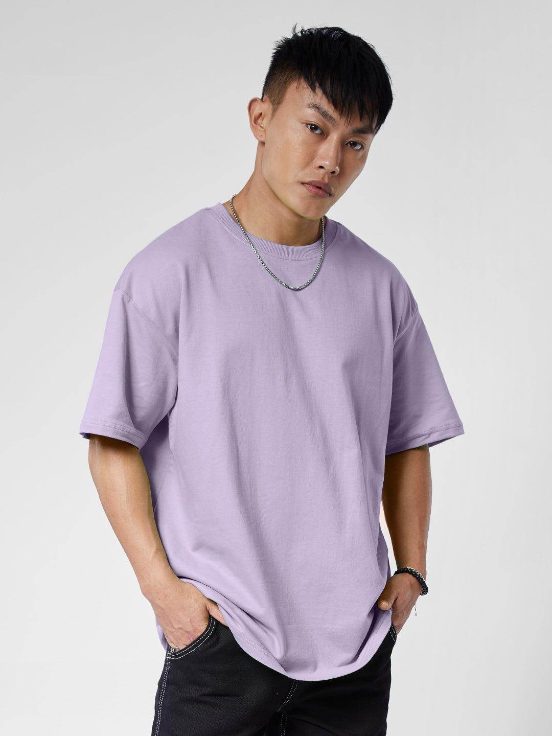 Men's Lavender Oversized T-Shirt with Drop Shoulder - URBANICE