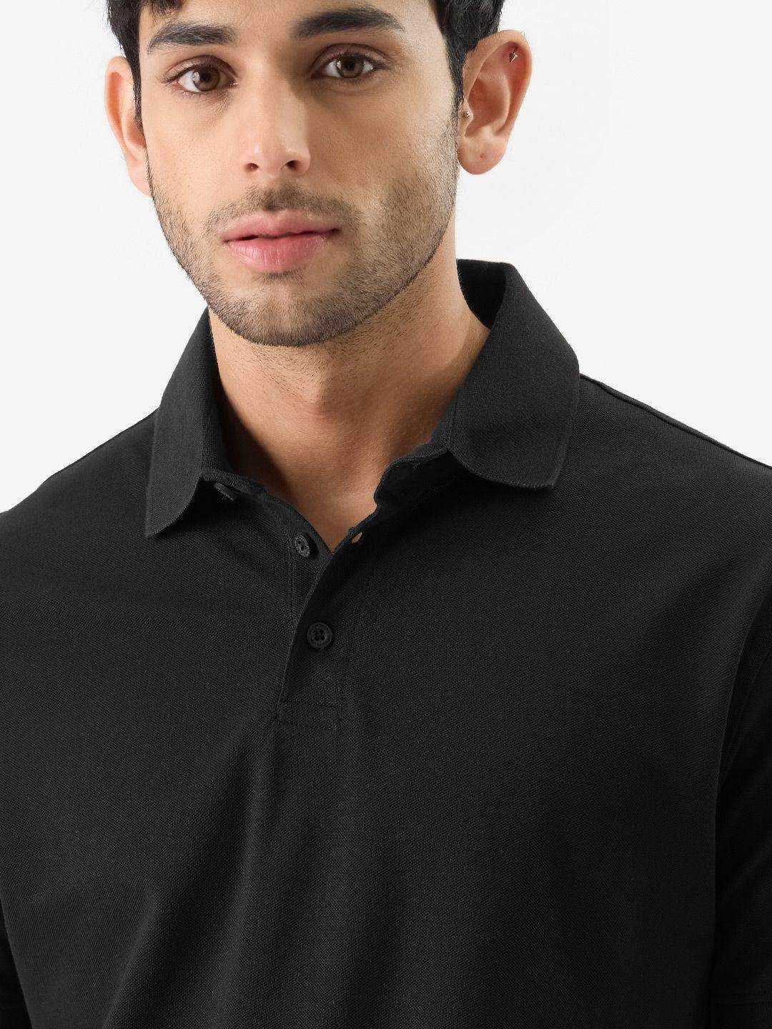 Men's Black Matty Cotton Polo T-Shirt - URBANICE