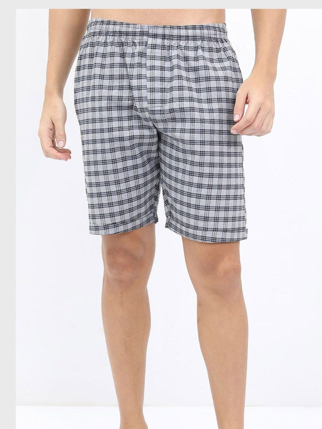 Men's Solid Grey Checked Shorts