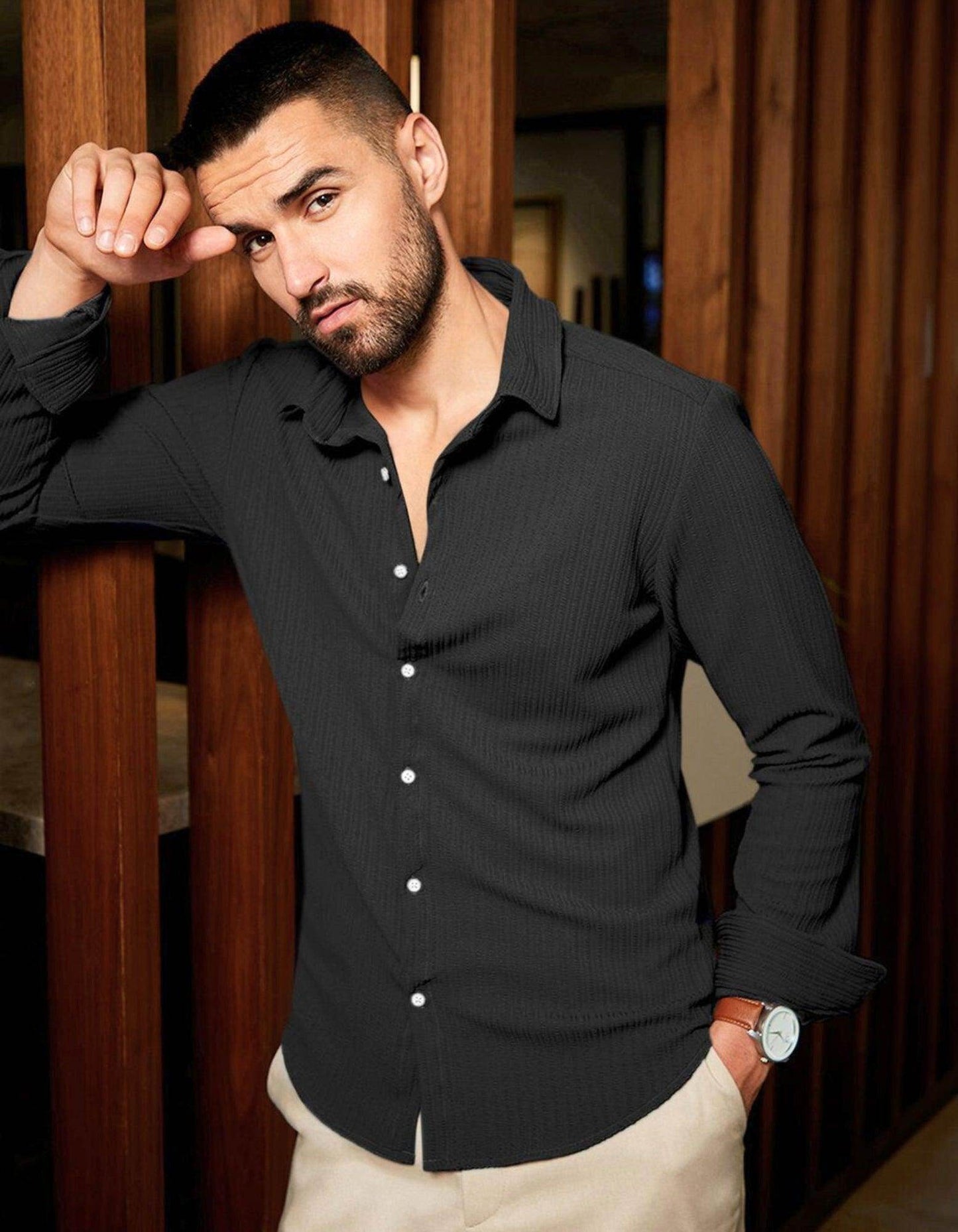 Men's Black Slim Fit Shirt - URBANICE