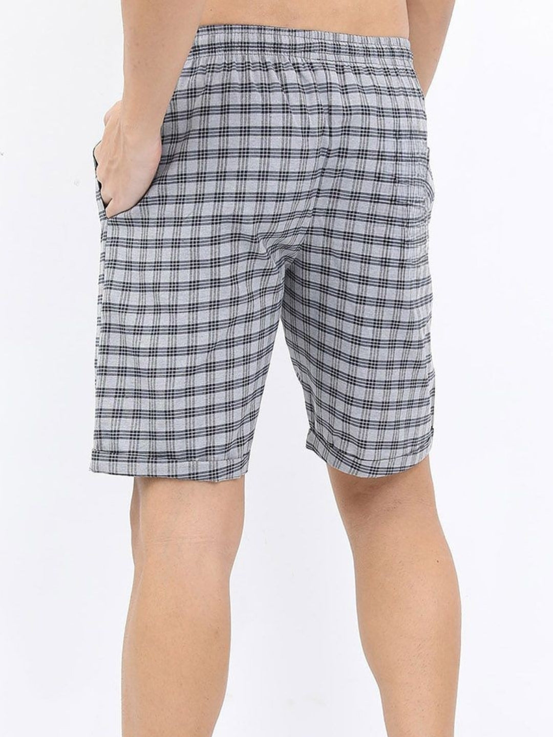 Men's Solid Grey Checked Shorts