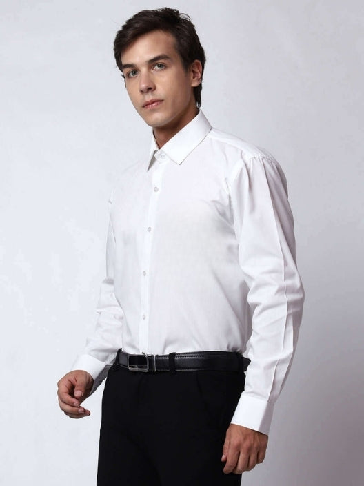 Men White Cotton Button Down Solid Shirt