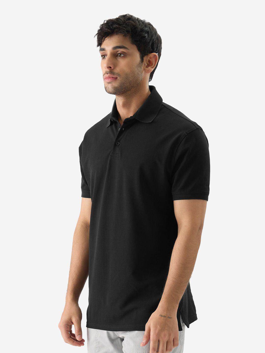 Men's Black Matty Cotton Polo T-Shirt - URBANICE