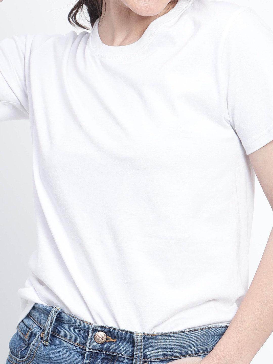 Women's White Regular Plain solid T-shirt - URBANICE