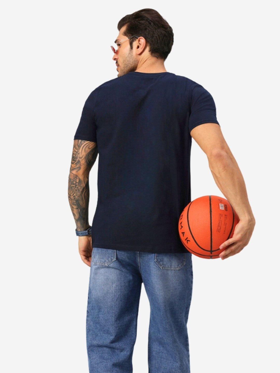 Men's Navy Blue Solid Regular Fit Cotton T-shirt