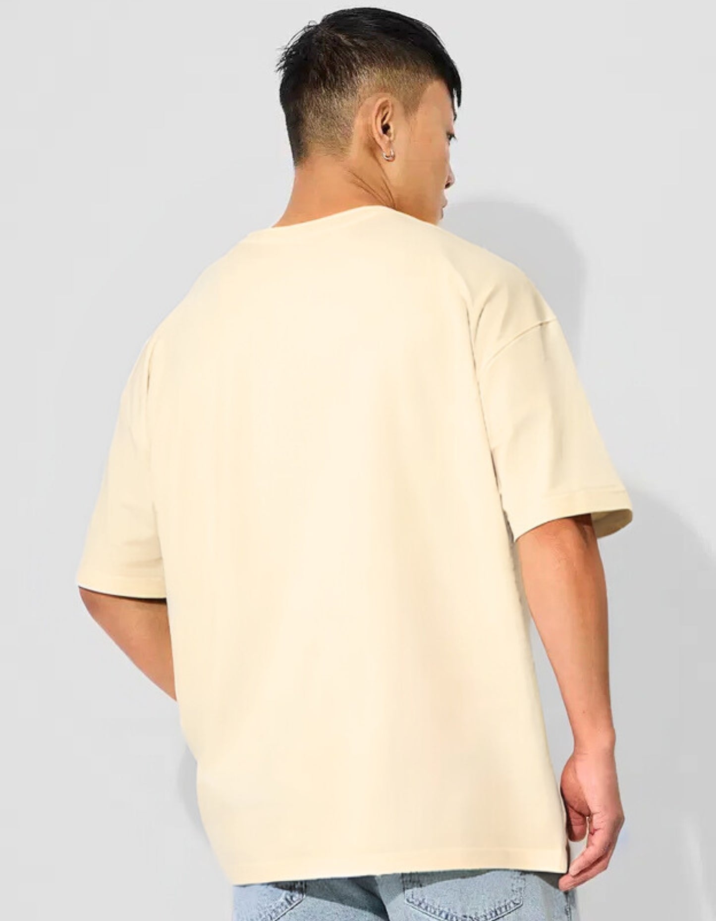 Men's Beige Oversized T-Shirt with Drop Shoulder