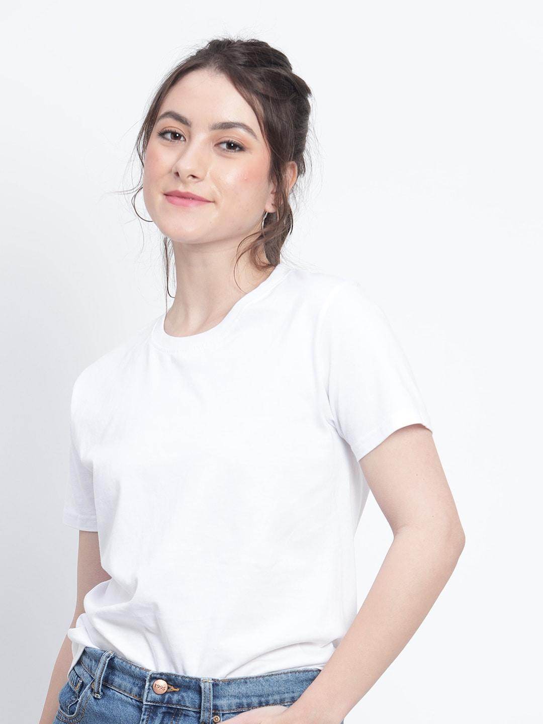 Women's White Regular Plain solid T-shirt - URBANICE