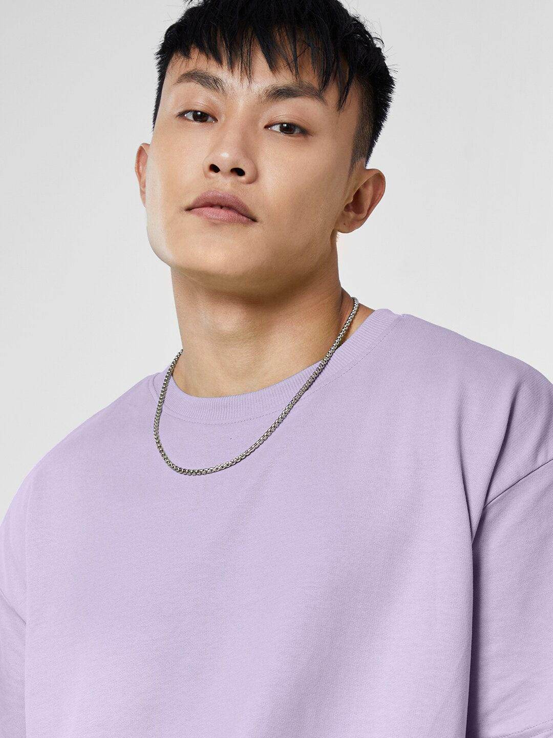 Men's Lavender Oversized T-Shirt with Drop Shoulder - URBANICE