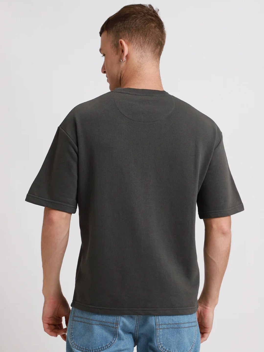 Men's Dark Grey Oversized T-Shirt with Drop Shoulder