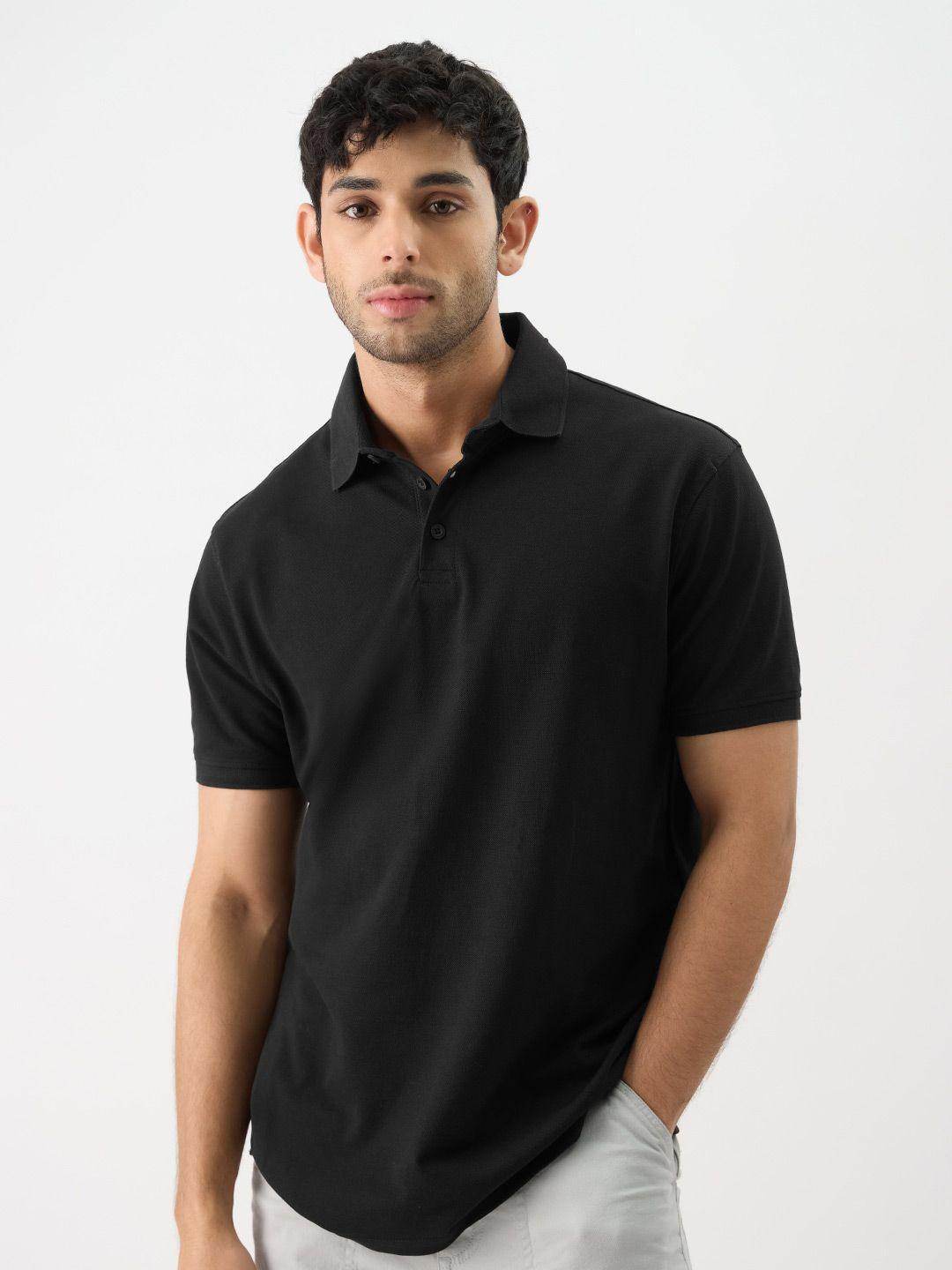 Men's Black Matty Cotton Polo T-Shirt - URBANICE