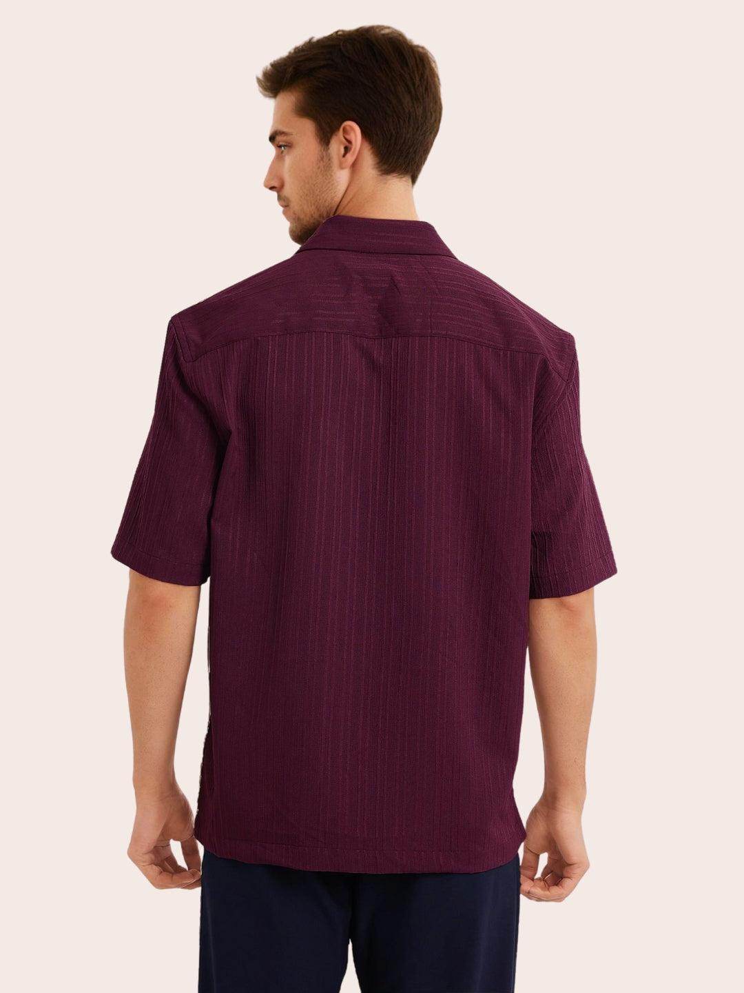Men's Maroon Half Sleeve Light Wight Texture Shirt - URBANICE