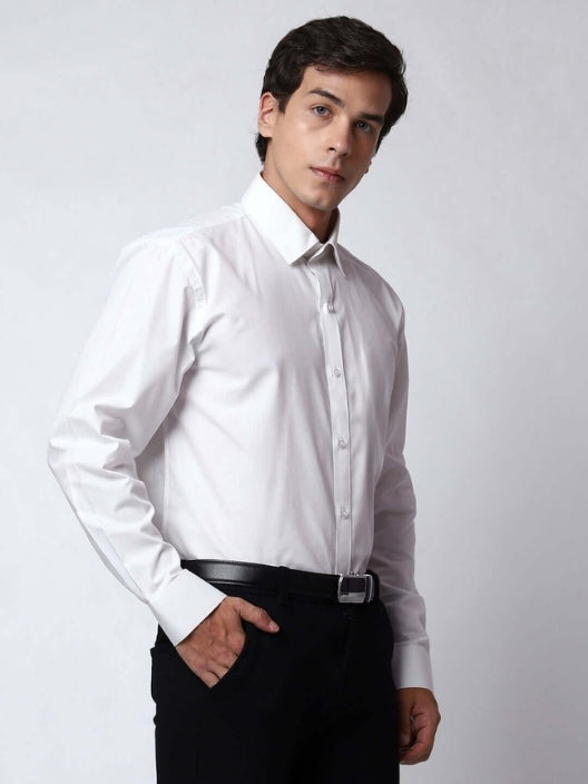 Men White Cotton Button Down Solid Shirt