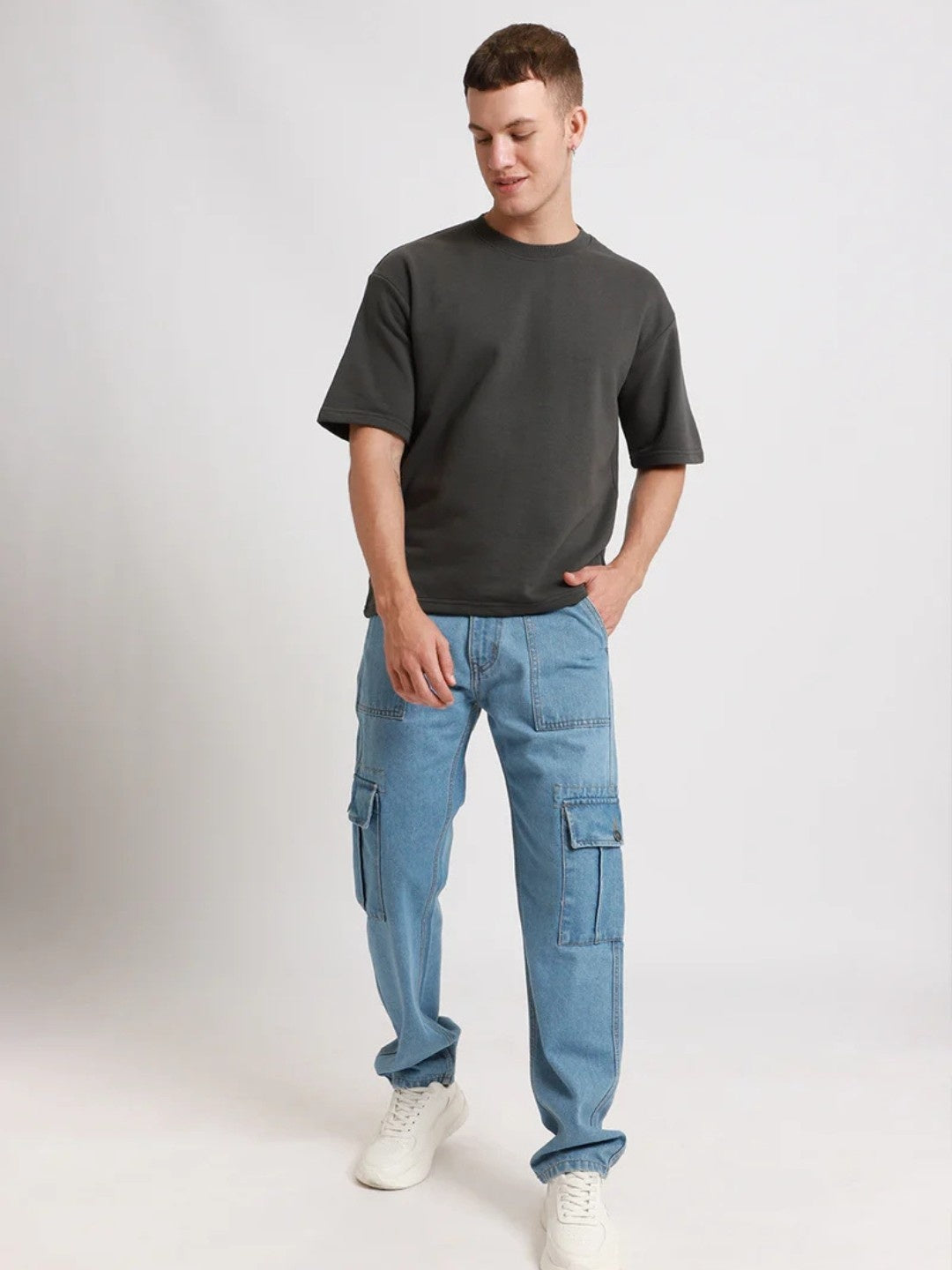Men's Dark Grey Oversized T-Shirt with Drop Shoulder