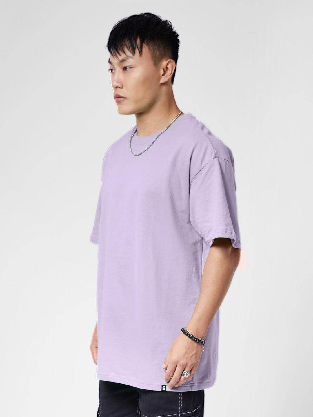 Men's Lavender Oversized T-Shirt with Drop Shoulder - URBANICE