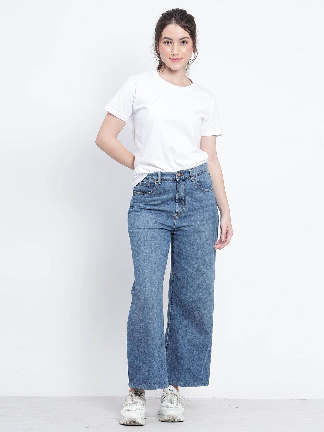 Women's White Regular Plain solid T-shirt - URBANICE