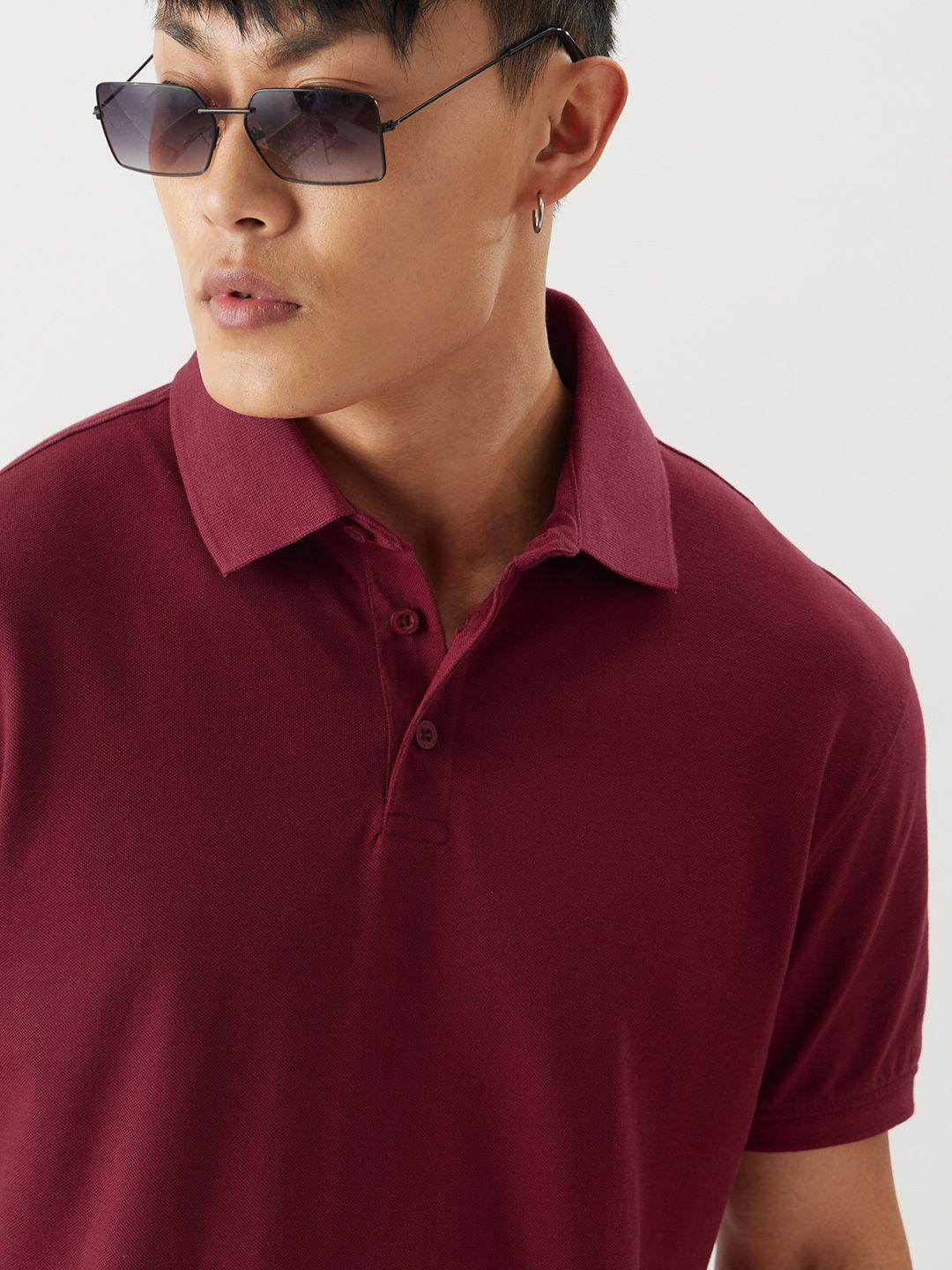Men's Maroon Polo Cotton Matty T-Shirt, - URBANICE
