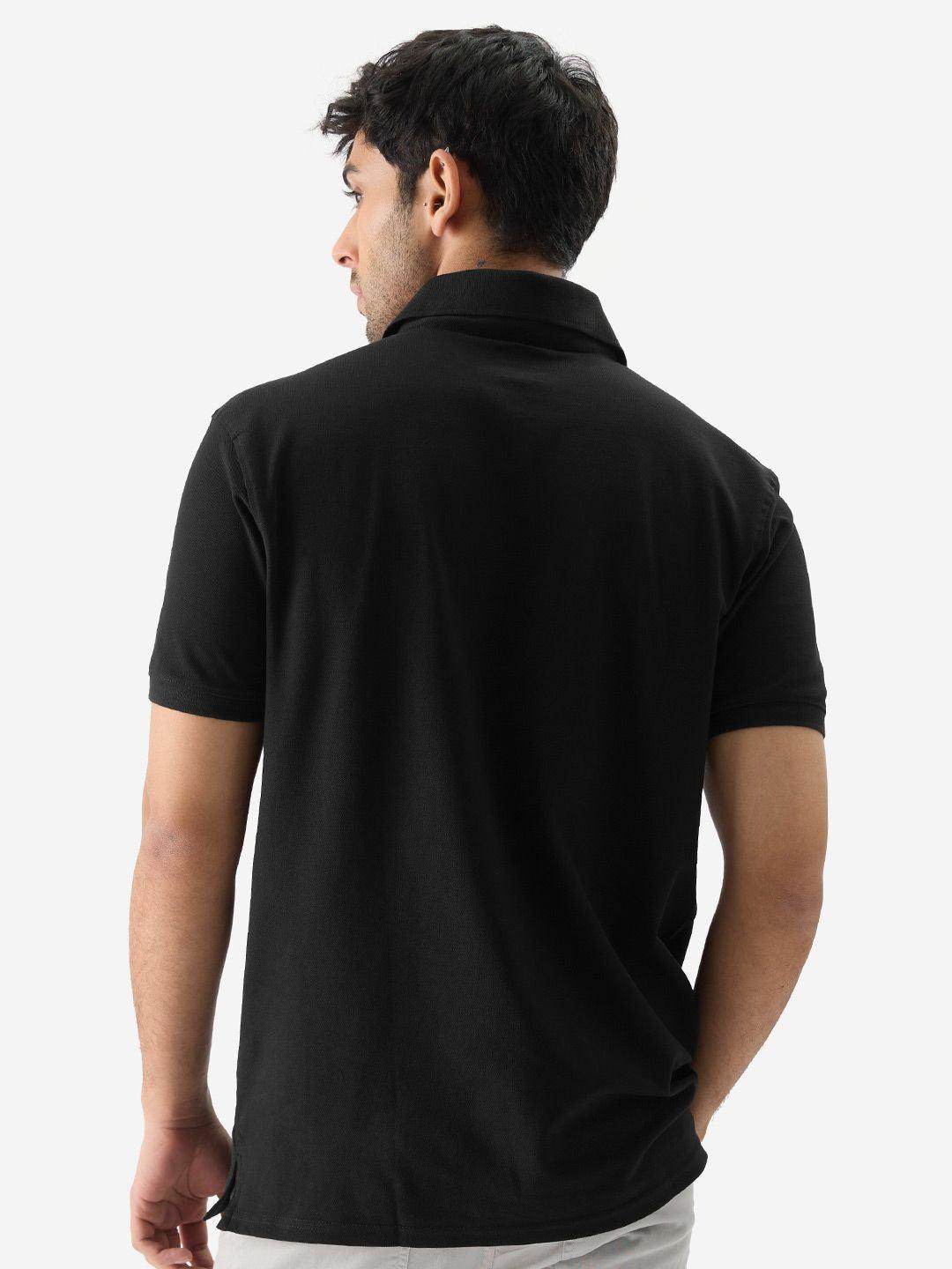 Men's Black Matty Cotton Polo T-Shirt - URBANICE