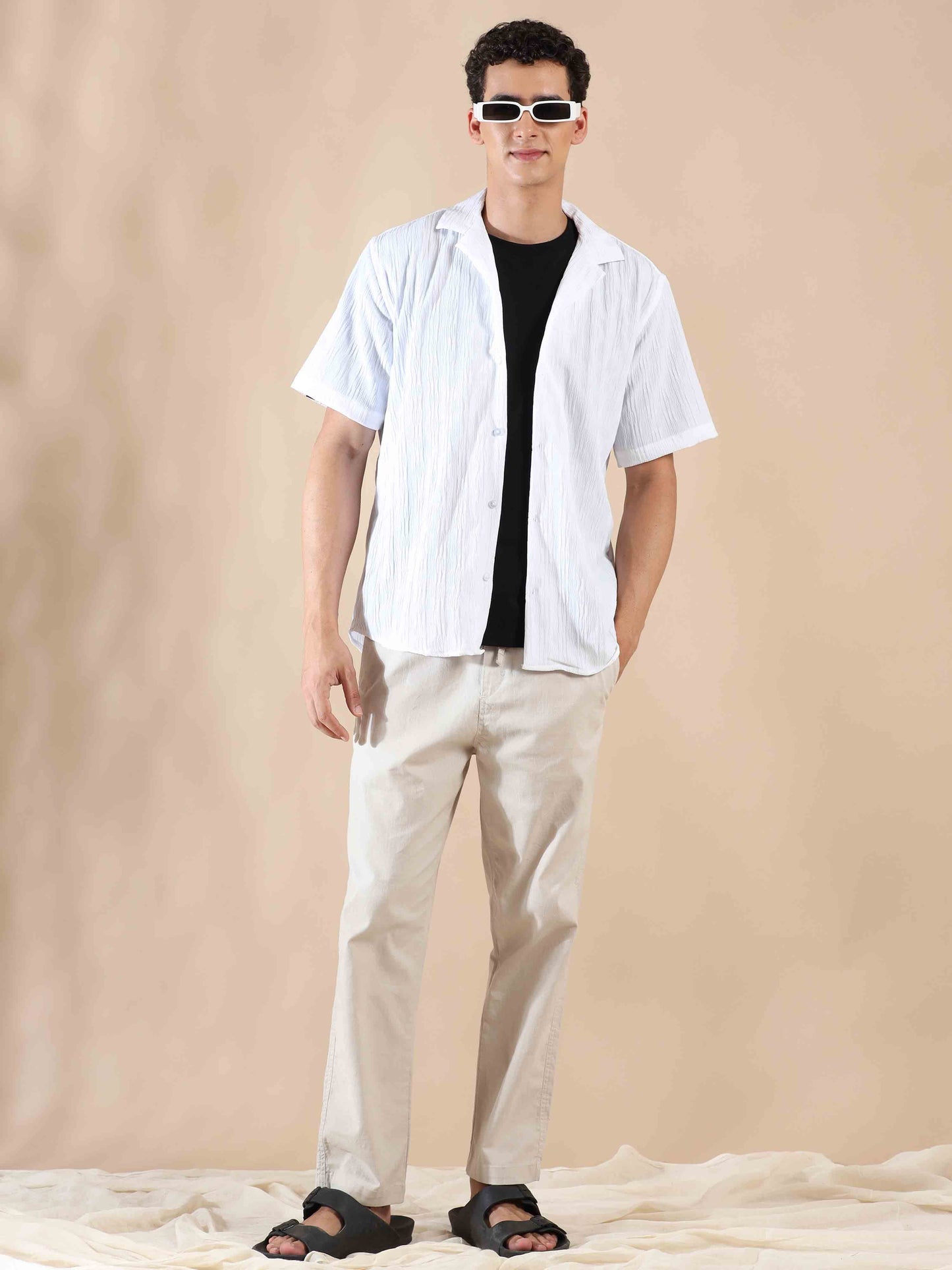 Men's Black Half Sleeve Light Weight Texture Shirt