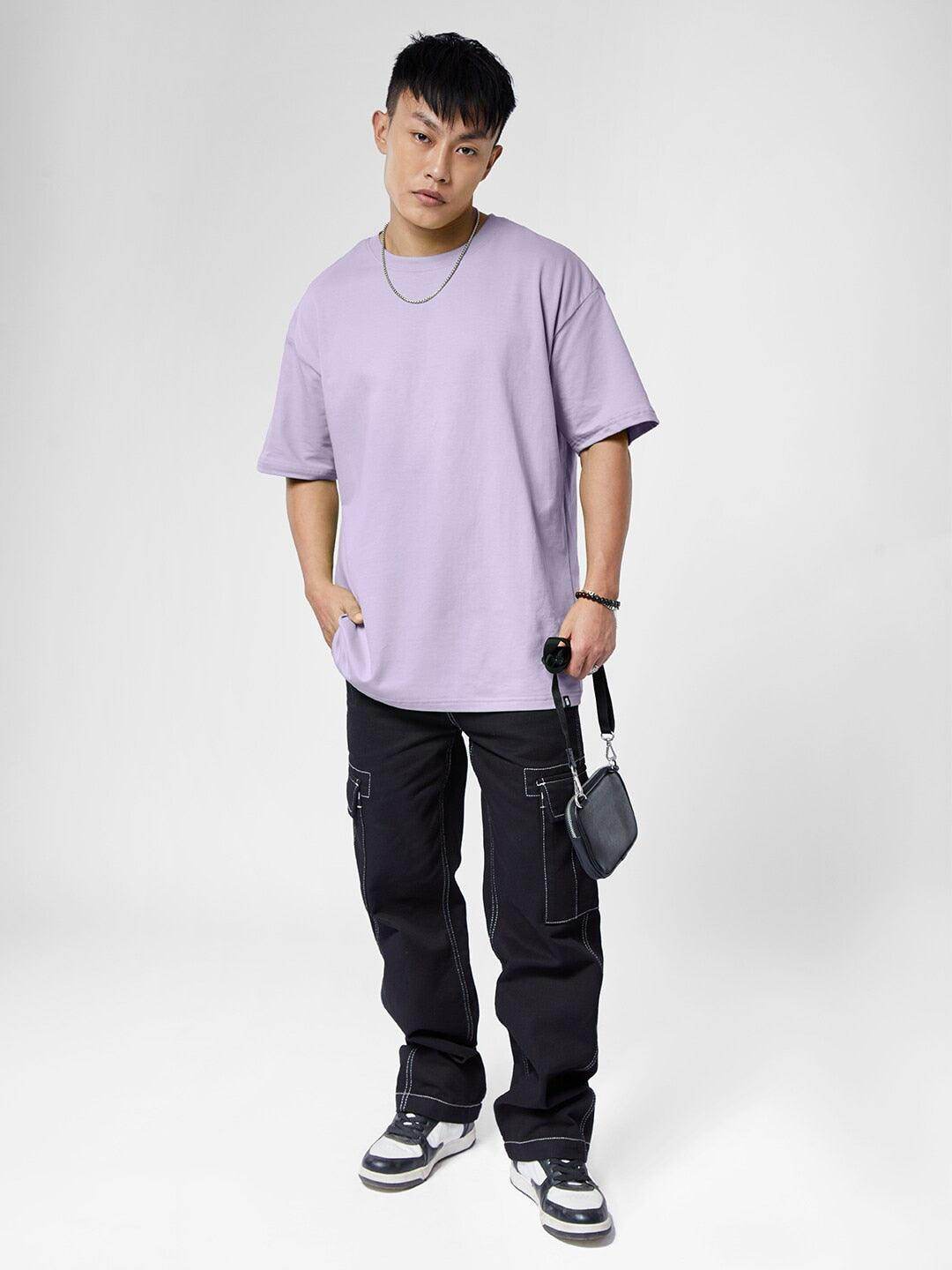 Men's Lavender Oversized T-Shirt with Drop Shoulder - URBANICE