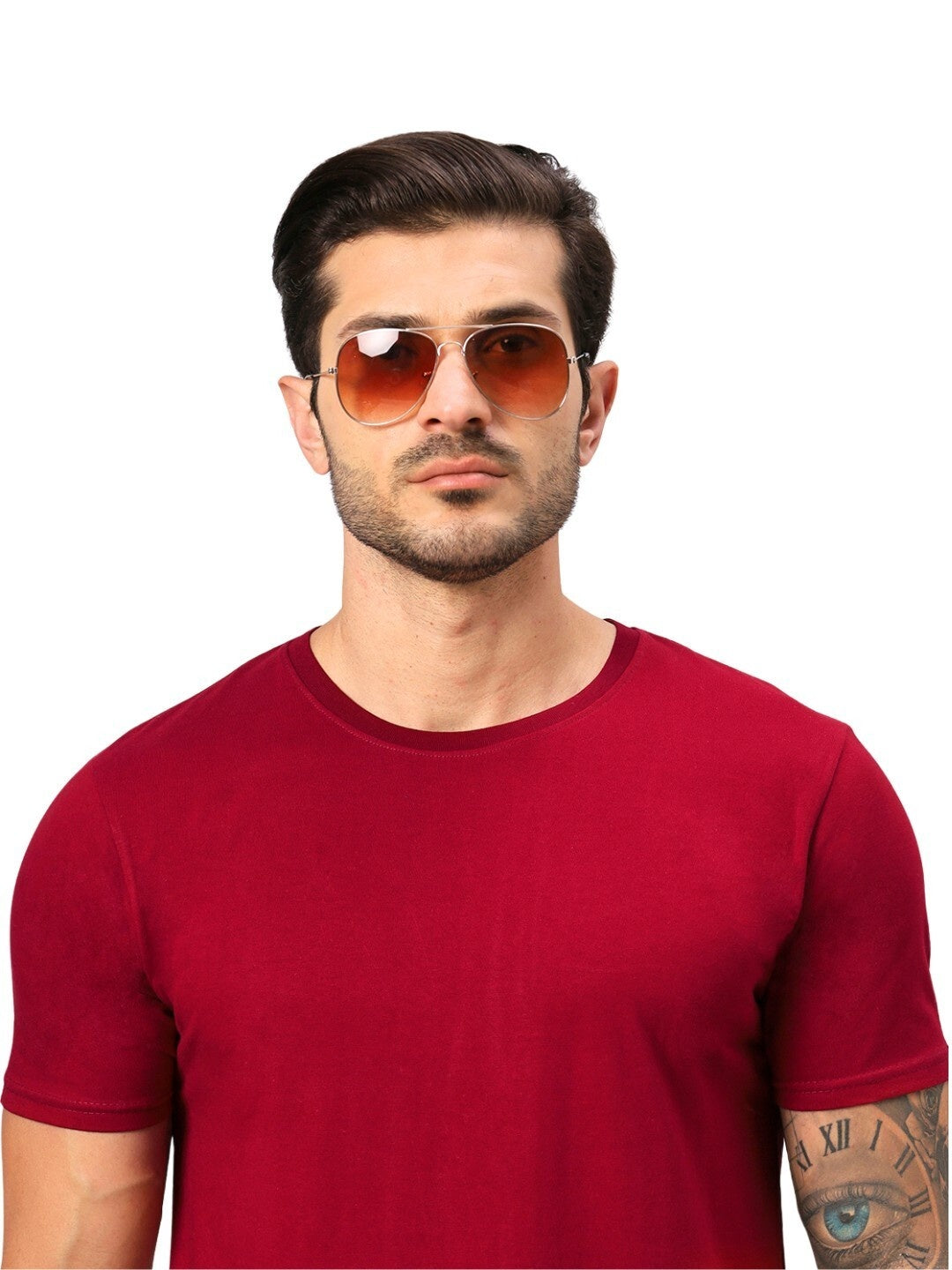 Men's Maroon Solid Regular Fit Cotton T-shirt