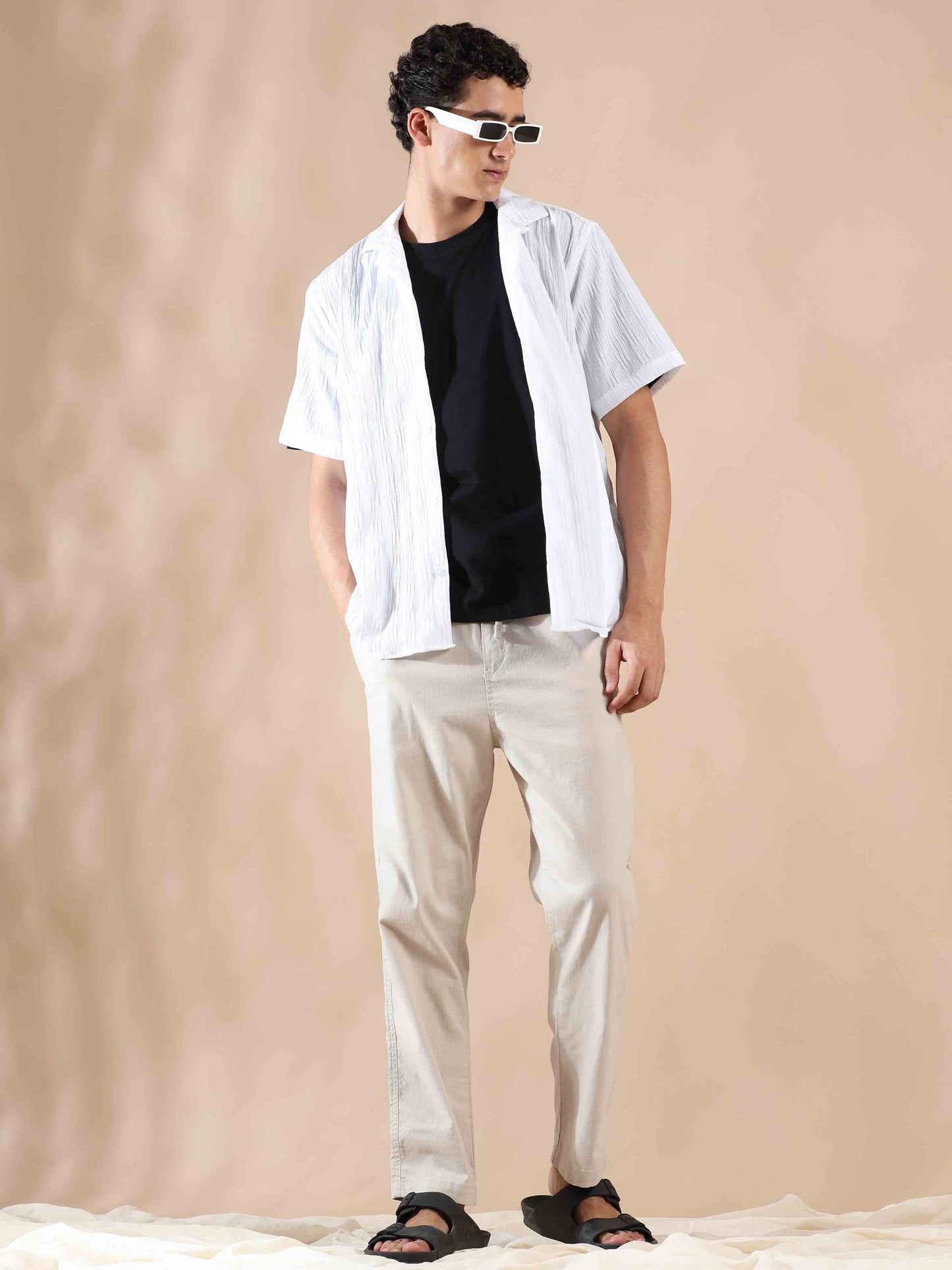 Men's Black Half Sleeve Light Weight Texture Shirt