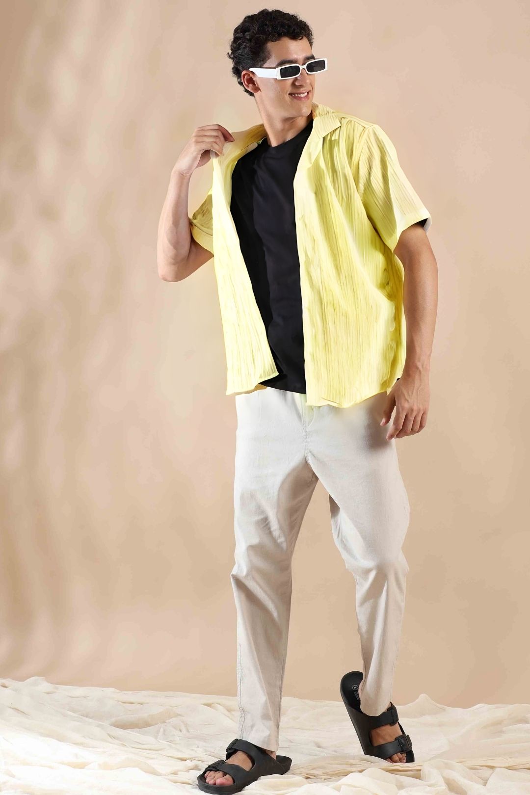 Men's Yeellow Half Sleeve Light Weight Texture Shirt