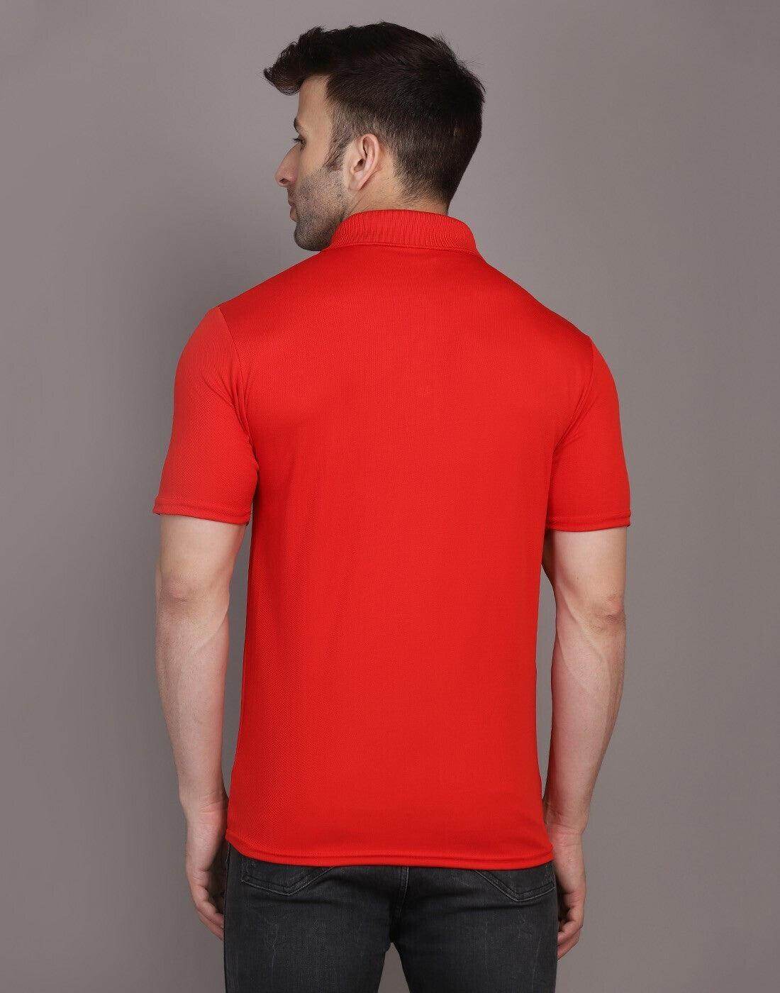 Men Solid Polo Neck Polyster Blend Red T-Shirt - URBANICE