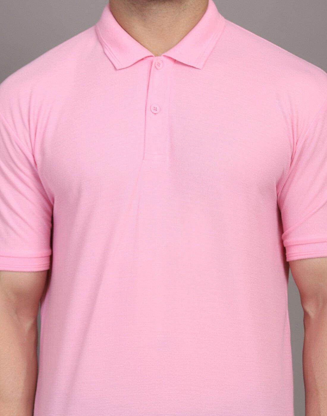 Men Solid Polo Neck Polyster Blend Pink T-Shirt - URBANICE