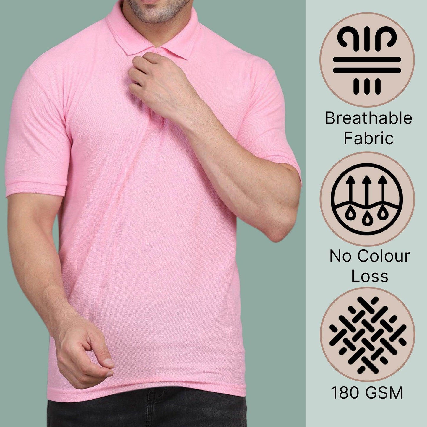 Men Solid Polo Neck Polyster Blend Pink T-Shirt - URBANICE