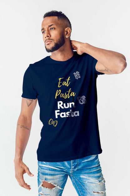 MEN EAT PASTA RUN FASTA TYPOGRAPHY PRINTD T-SHIRT