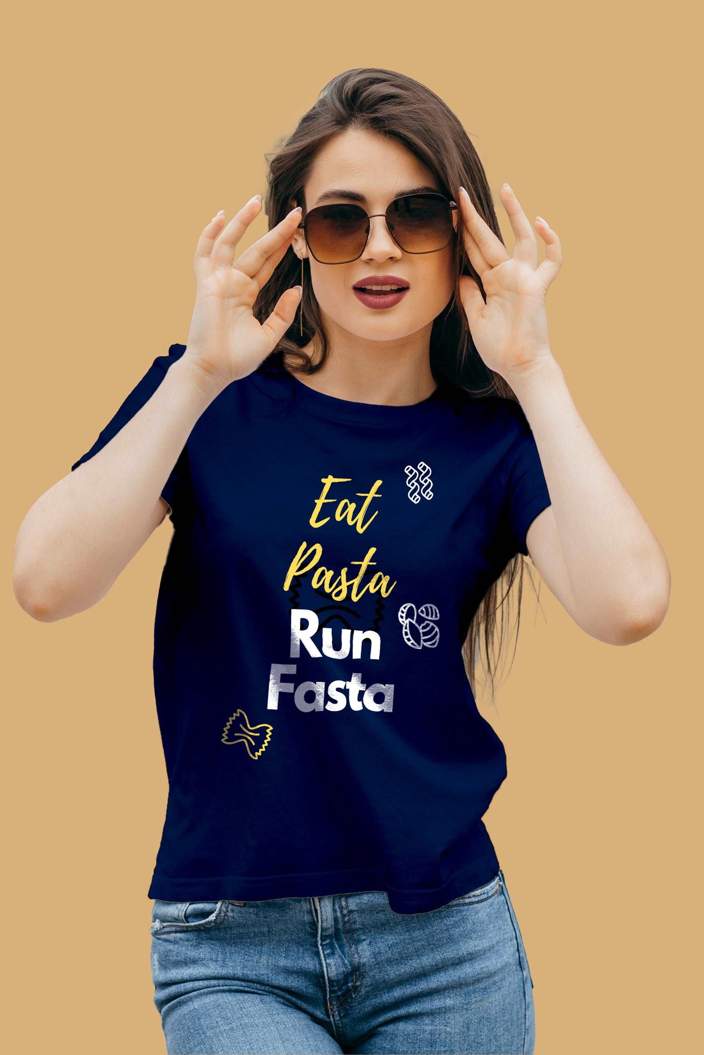 Regular Women Eat Pasta Run Fasta Graphic Printed T-shirt