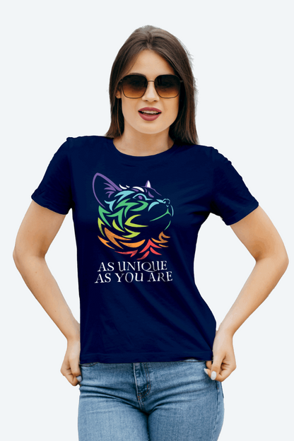 Women Regular Rainbow Cat Graphic Printed Tshirt