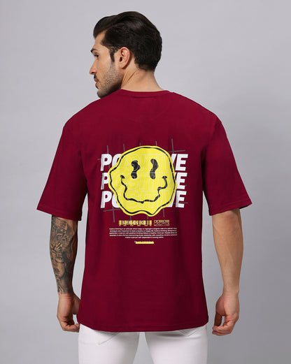 Men's Positive Emoji Graphic Printed Redwine Oversize T-shirt - URBANICE