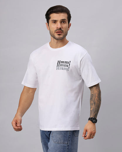 MEN'S WHITE HMM TYPOGRAPHY PRINTED OVERSIZE TSHIRT - URBANICE