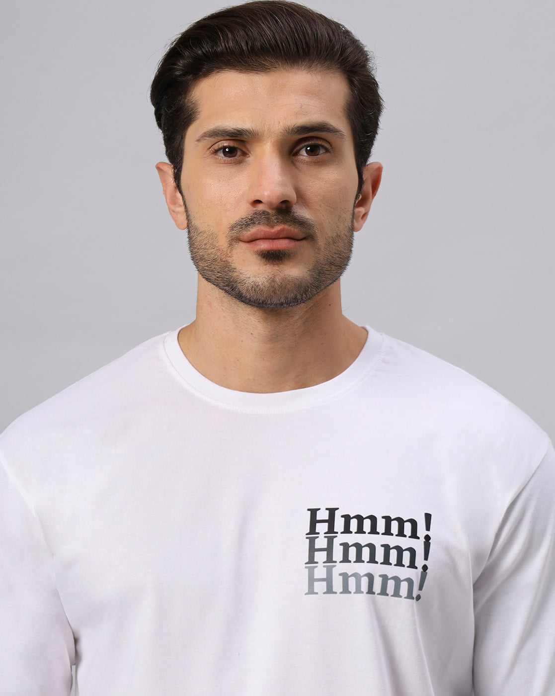 MEN'S WHITE HMM TYPOGRAPHY PRINTED OVERSIZE TSHIRT - URBANICE