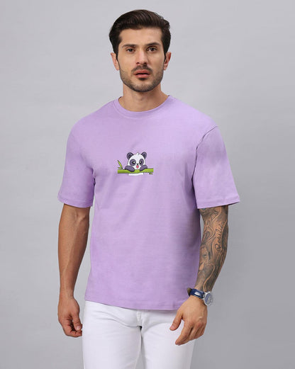 Men's Lavender Eating Panda Graphic Printed Oversize Tshirt - URBANICE