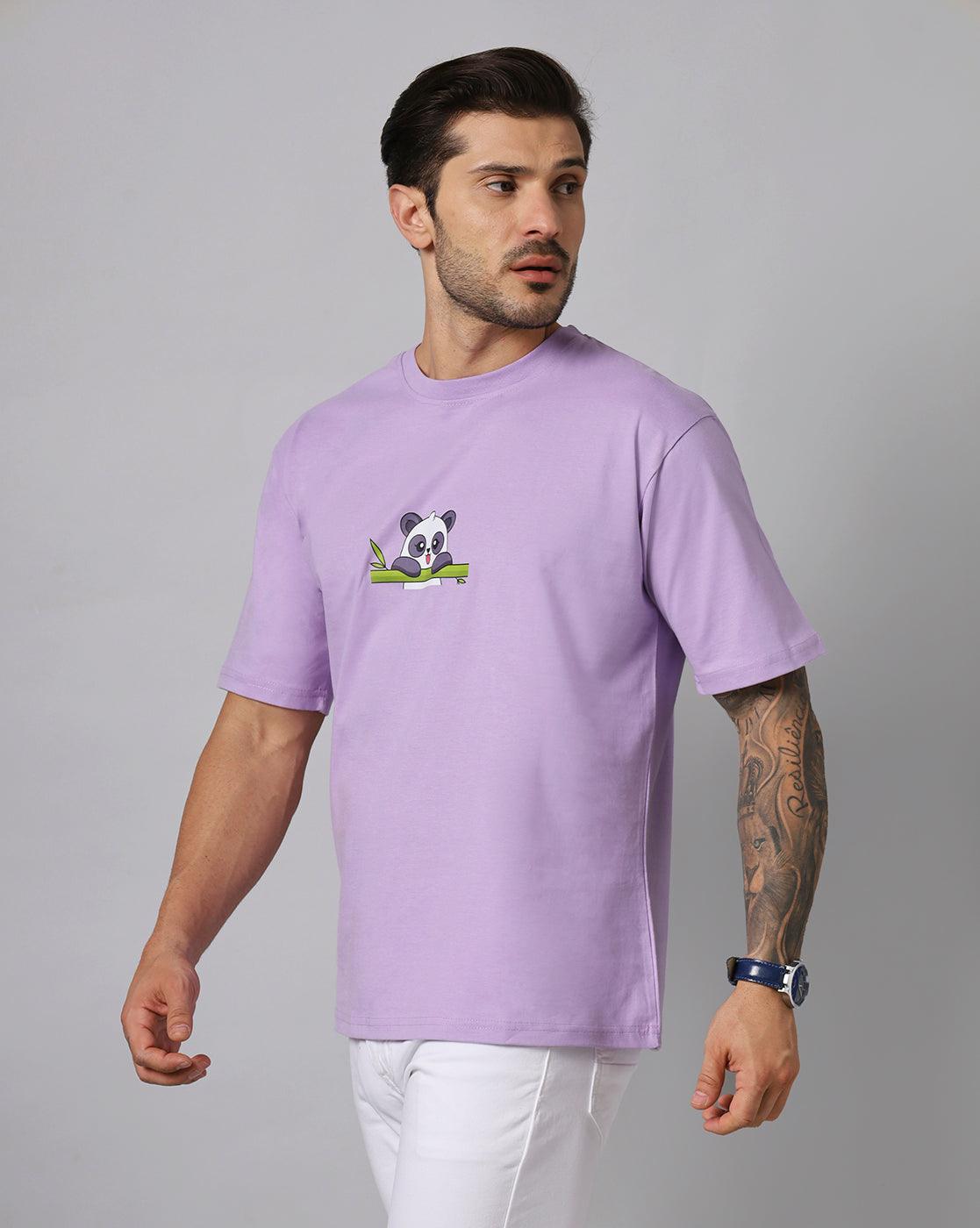 Men's Lavender Eating Panda Graphic Printed Oversize Tshirt - URBANICE