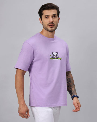 Men's Lavender Eating Panda Graphic Printed Oversize Tshirt - URBANICE