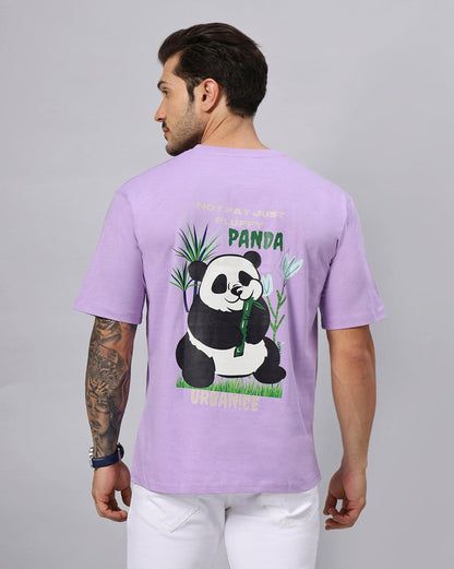 Men's Lavender Eating Panda Graphic Printed Oversize Tshirt - URBANICE