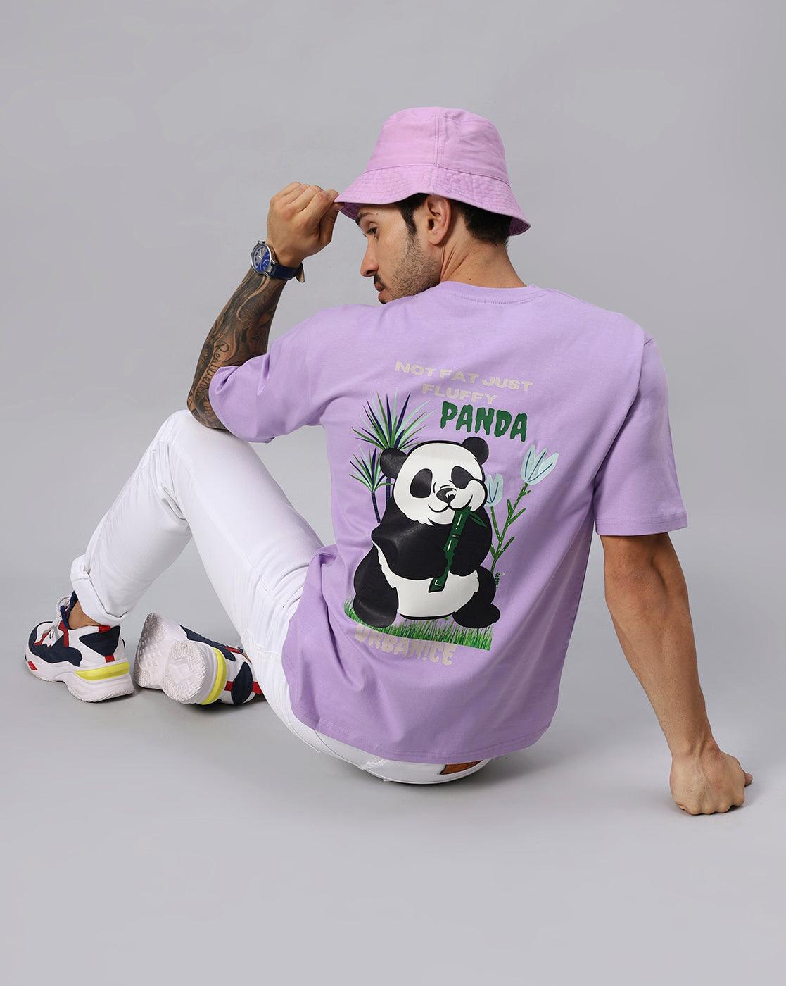 Men's Lavender Eating Panda Graphic Printed Oversize Tshirt - URBANICE