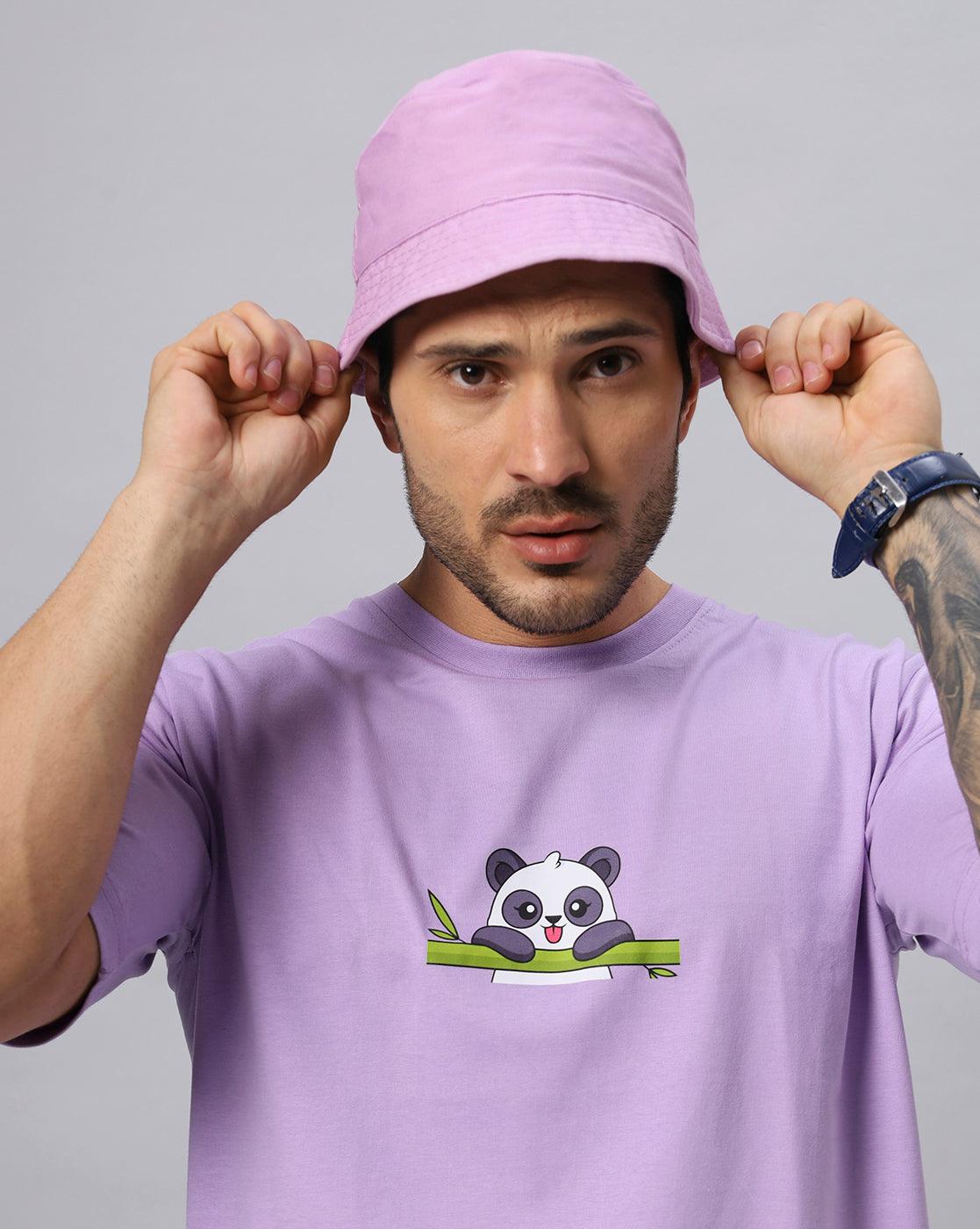 Men's Lavender Eating Panda Graphic Printed Oversize Tshirt - URBANICE