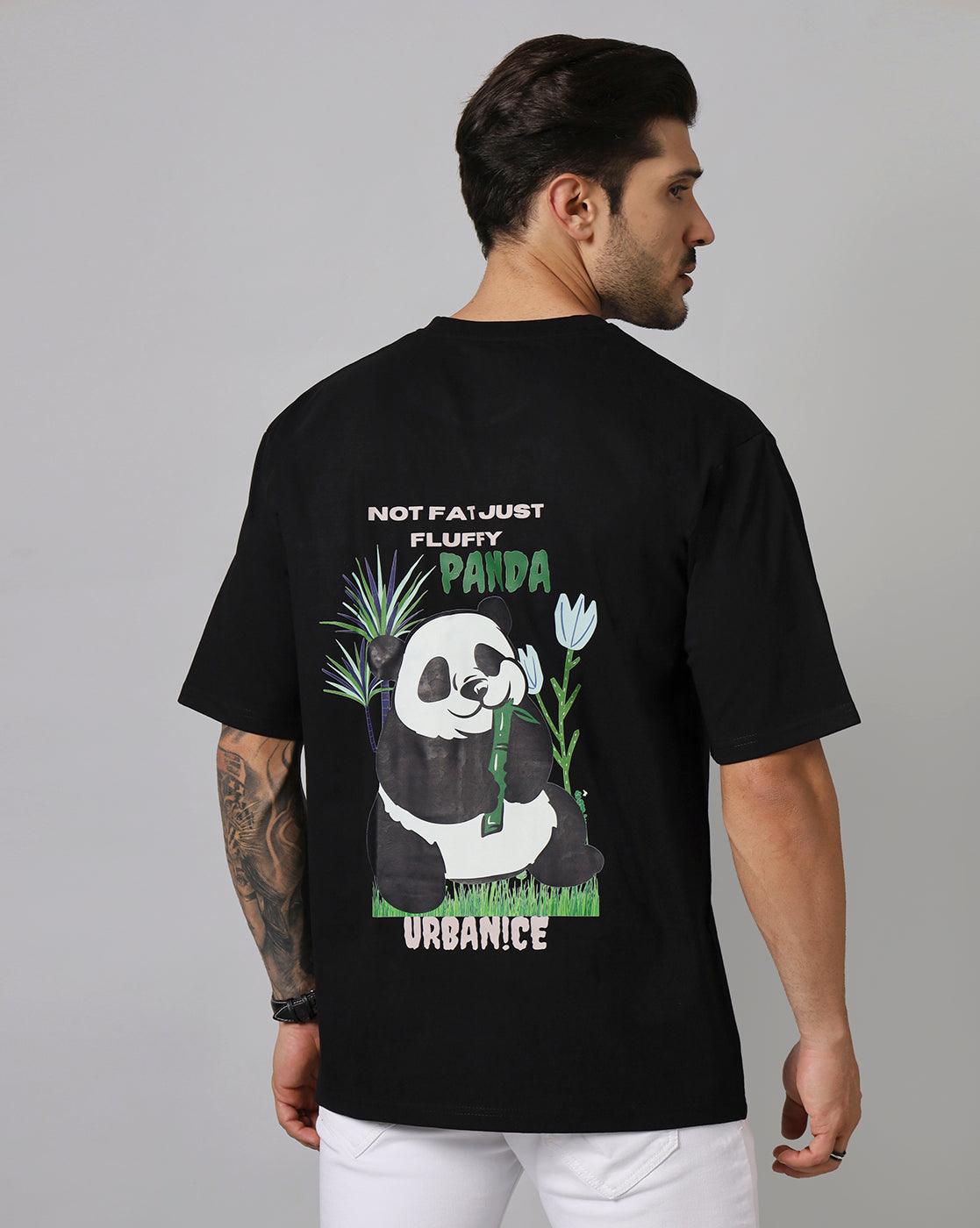 Men's Eating Panda Black Graphic Printed Oversize Tshirt - URBANICE