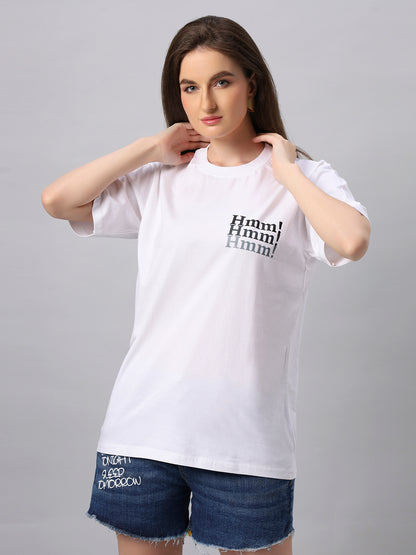 Women White HMM Graphic Printed Oversize T-shirt - URBANICE