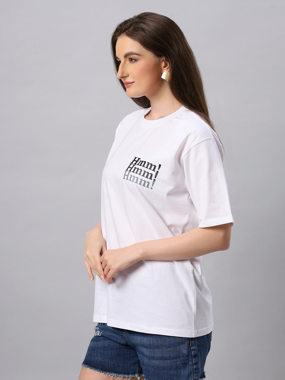 Women White HMM Graphic Printed Oversize T-shirt - URBANICE