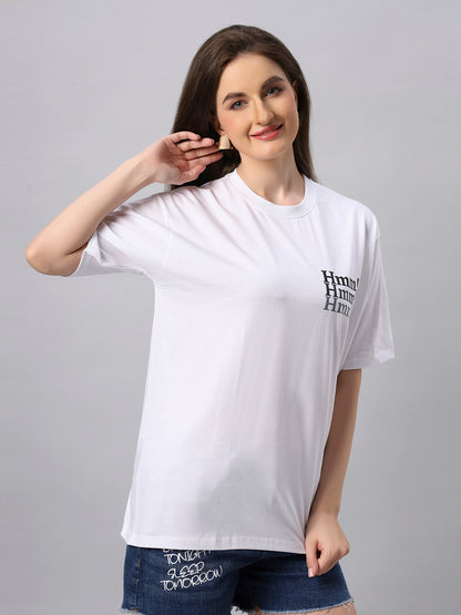 Women White HMM Graphic Printed Oversize T-shirt - URBANICE