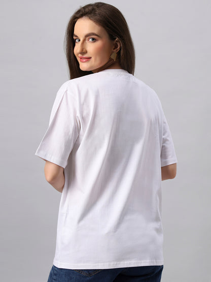 Women White HMM Graphic Printed Oversize T-shirt - URBANICE