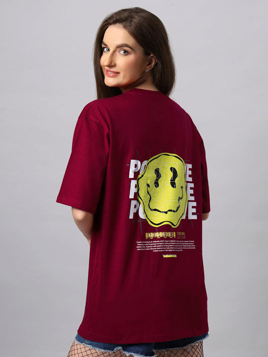 Women Positive Emoji Graphic Printed Oversize T-shirt - URBANICE